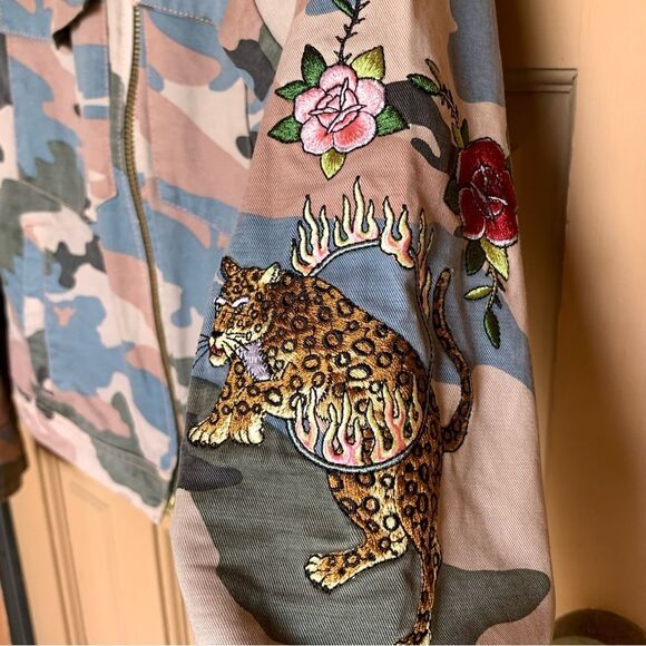 ZADIG & VOLTAIRE Kavy Camou Brode Jacket Green Camo Skull Embroidery Bomber Wool - Picture 6 of 16